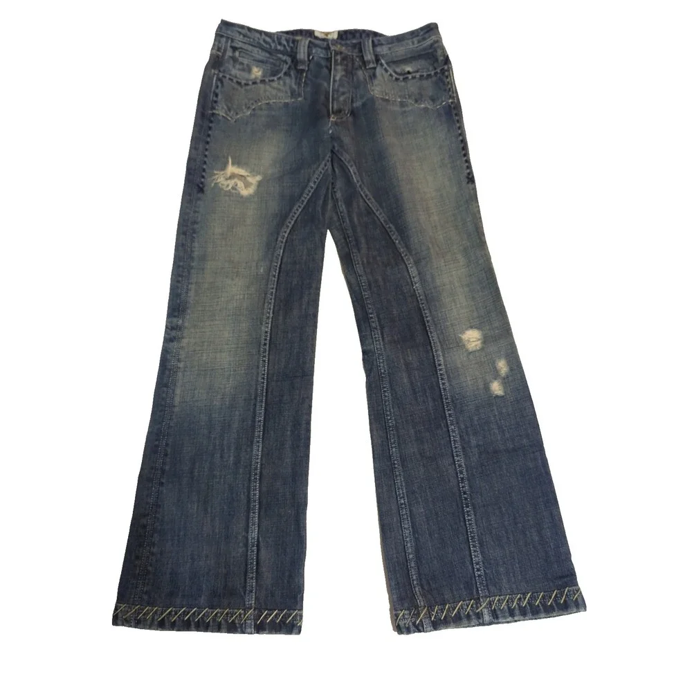 Antik Denim Jeans Mens 33 Medium Wash Distressed Y2K Streetwear Wide leg